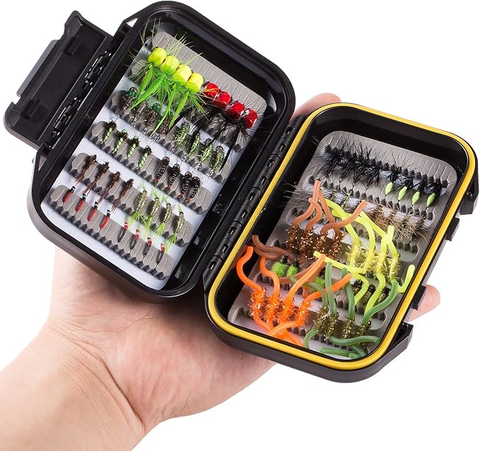 BASSDASH Fly Fishing Flies Kit Fly Assortment Trout Bass Fishing with Fly Box with Dry/Wet Flies, Nymphs, Streamers, Popper