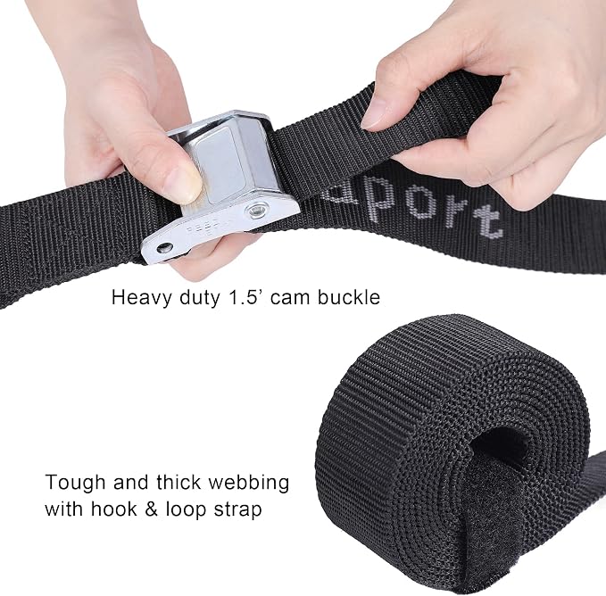 Ayaport Motorcycle Tie Down Straps 1.5” x 8’ (with Swivel Carabiner Hooks) Cam Buckle Tie Downs, Handlebar Strap for Dirt Bike, Motor Bike, Kayak, Car, Truck, Boat, Cargo, Black (1.5" x8'-4pcs)