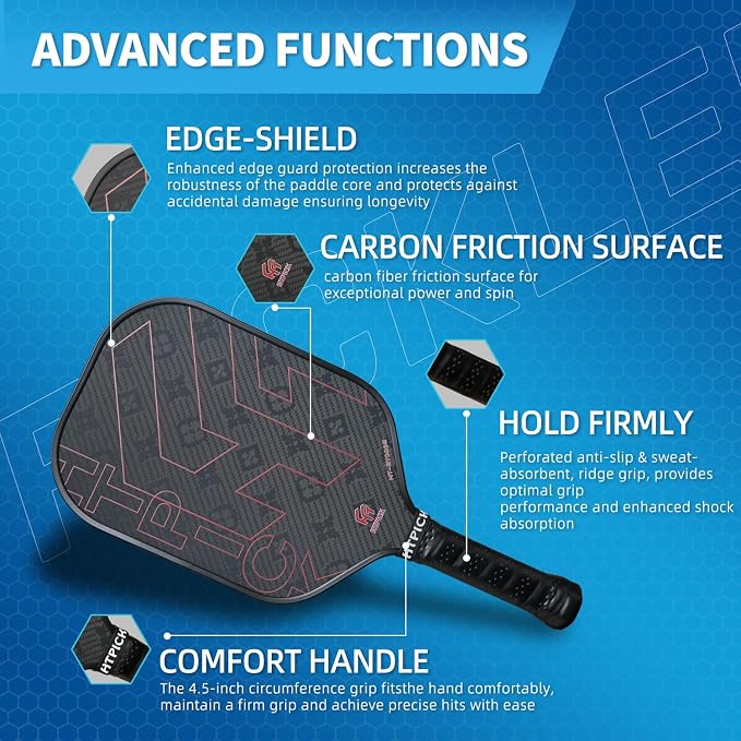 Pickleball Paddles, Professional Carbon Fiber Pickleball Paddle for High Spin & Powerful Shots with Honeycomb Core Pickleball Racket for Indoor Outdoor Play