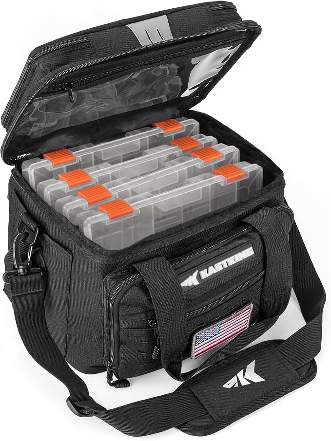 KastKing Karryall with Box Tackle Bag, Saltwater & Freshwater Gear Storage | 4 x 3600 Tackle Trays are included, Water-resistant, Padded Shoulder Strap, 20L, Store up to (6) 3600 size Lure Boxes