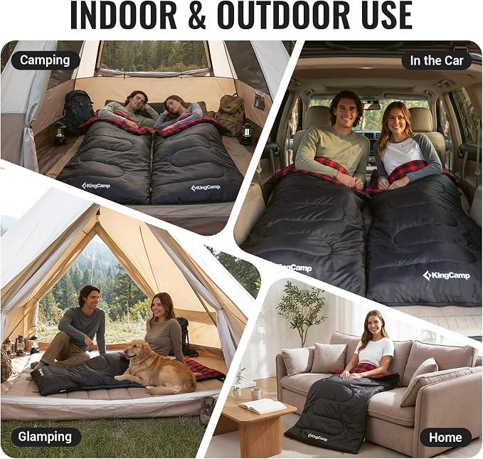 KingCamp Sleeping Bag for Adults, Cold Weather & Warm XL Big and Tall Flannel Sleeping Bags with Compression Sack Portable Waterproof Essentials Gear Accessories for Outdoor Camping