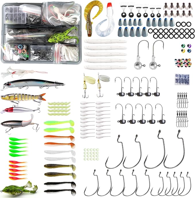 Fishing Lures, 306Pcs Tackle Box with Tackle Included, Crankbaits, Spoon, Hooks, Weights & Other Accessories, Bass Fishing Bait Lure Gear Kit Gift