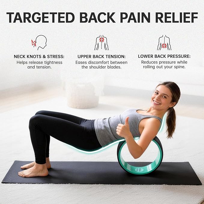 GymCope 3pack Back Wheel Foam Roller – Targeted Back & Neck Relief, Lumbar Spine Stretcher, Spinal Decompression Stretcher, Massage Roller with Density Foam for Physical Therapy, Supports 500lbs