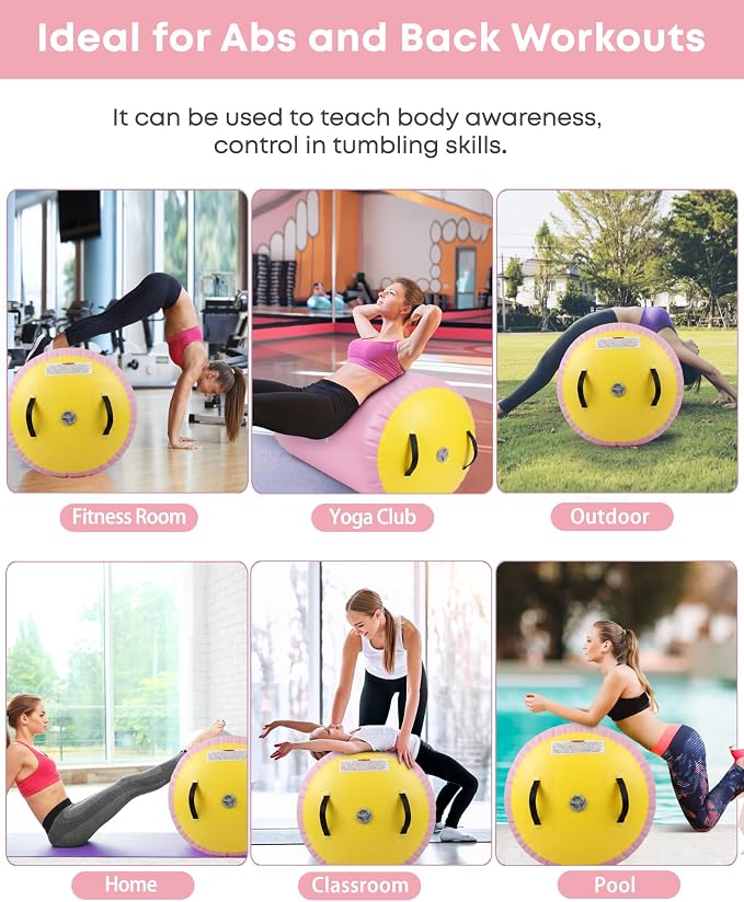 Air Barrel - Air Roller Gymnastics Barrel for Back Handspring Trainer, Air Tumble Mat with Pump for Gym Training/Yoga Balance Exercise/Cheerleading/Home and Outdoor Use