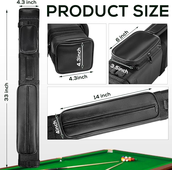Deekin 3 x 6 Pool Stick Case Hard Billiard Cue Carrying Storage Pouch Table Accessories 9 Holes PU Bags with 2 Pieces Chalk Cubes
