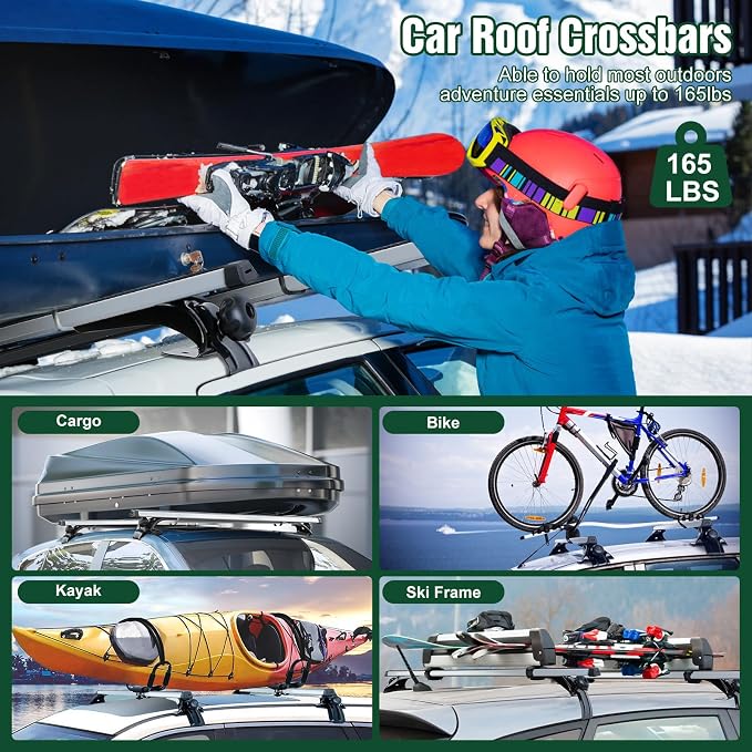 Universal Roof Rack Cross Bars,48"Aluminum Car Roof Crossbars for Vehicles Without Side Rails, 165lbs Capacity Luggage Rack Fit for Bike, Kayak, Canoe, Snowboard–Adjustable, Easy Installation (1 Pair)