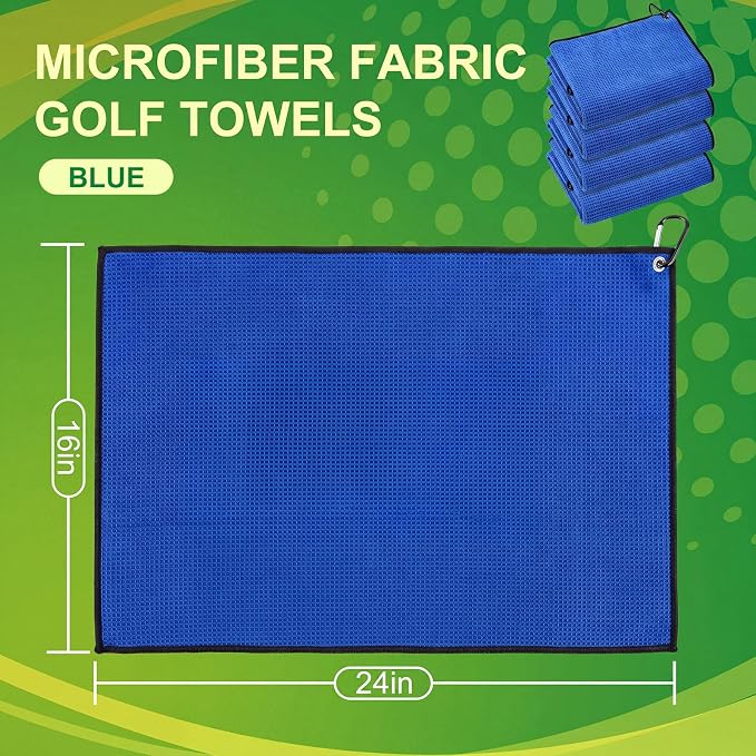 Batiyeer Golf Towels Bulk for Bags 16'' x 24'' Microfiber Waffle Pattern Golf Towels Trifold with Clip for Hiking,Tournament, Yoga