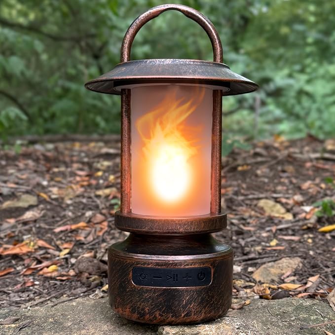 FoxFlame Bluetooth Outdoor Speakers-Realistic LED Flame with 13Color Options, Powerful 5W Sound,Wireless Outdoor Speakers with Deep Bass for Parties,Camping,Tailgating & Home Ambience (1Pack)
