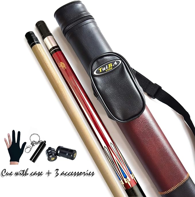 Tai ba cues 2-Piece Pool cue Stick + Hard Case, 13mm Tip, 58", Hardwood Canadian Maple Professional Billiard Pool Cue Stick 18,19,20,21,22 Oz Pool Stick (Selectable)-Blue, Black, Red, Gray, Green