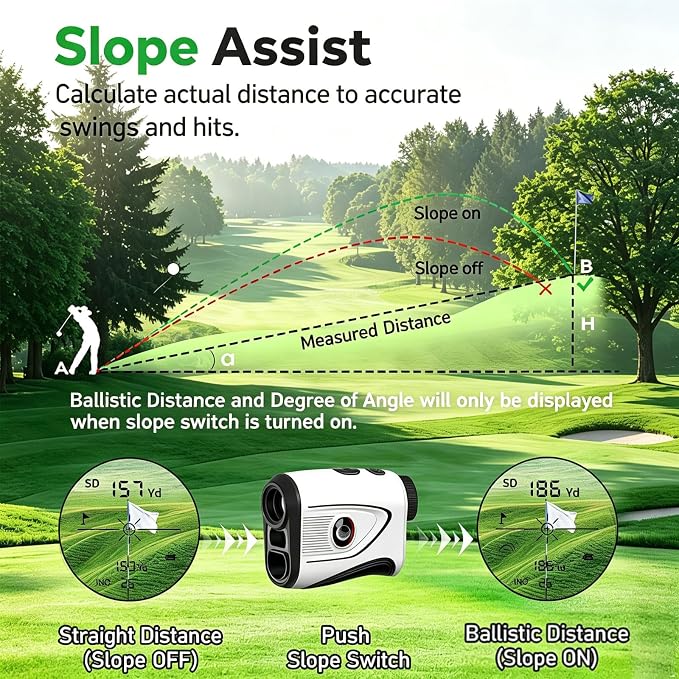 Golf Range Finder with Slope, 1200 Yards Rechargeable Range Finder Golf, 7X Magnification, Flag Lock Vibration, Magnetic Mount,±0.5 Yard Accuracy, Waterproof, Ideal for Golfing & Hunting