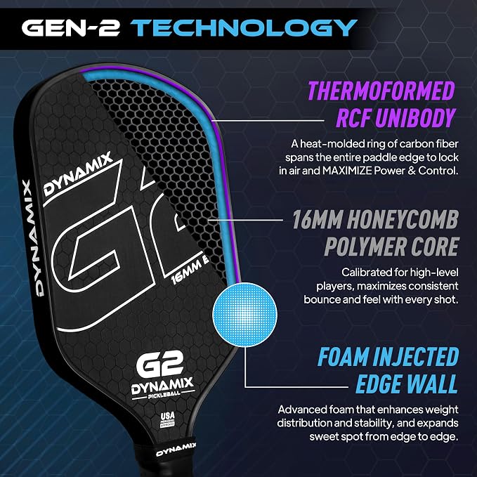 Carbon Fiber Pickleball Paddle 16mm G2, USAPA Approved Raw Carbon Gen2, Pro-Grade Thermoformed Pickleball Racket, Elite Pickle-Ball Paddle for Control, Power & Spin