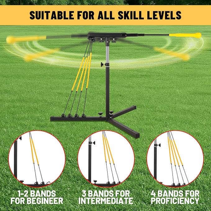 Baseball Softball Swing Trainer with 4 Power Bands, 31-43 In Adjustable Baseball Hitting Trainer with 3 Ground Nails, Carry Bag. Baseball Training Equipment Improve Power, Speed, Coordination