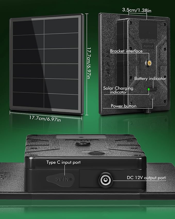 KEPEAK Solar Panel for Trail Camera - 6000mAh Battery, 12V Solar Battery Charger, Waterproof, for Outdoor 24/7 Wildlife Monitoring