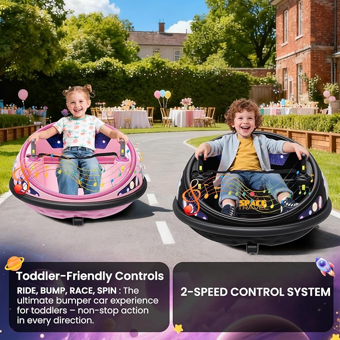 Electric Bumper Car with Remote Control, 360°Spinning Ride-on Vehicle, Rechargeable Indoor Outdoor Kid Car with LED Lights & Soft Bumper–Fun Gift (Black)