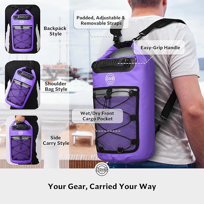 STOVER 5/10/25/30/40/55L Waterproof Dry Bag- Roll-Top Backpack w/Phone Case- Kayaking, Hiking, Camping, Boating- Men/Women