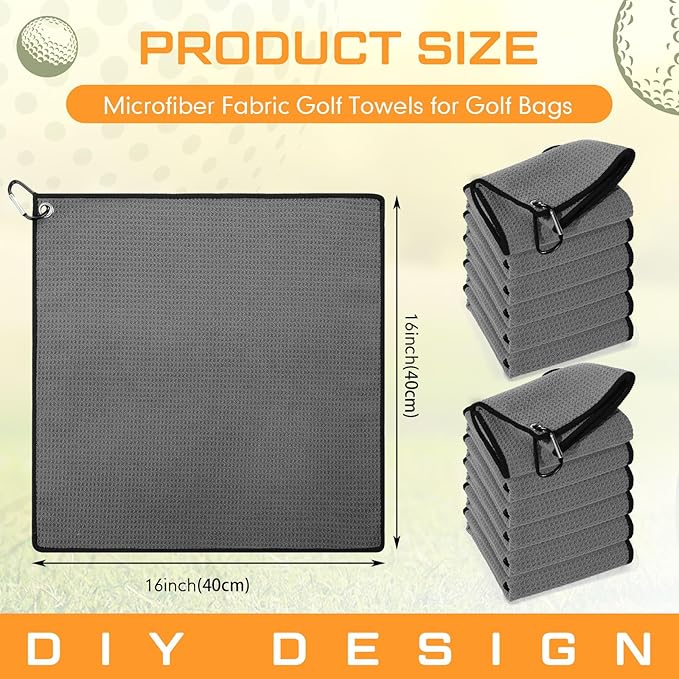 Batiyeer 30 Pcs Golf Towels Bulk for Bags 16'' x 16'' Microfiber Fabric Golf Towel with Clip Waffle Pattern for Men Mini Tournament Fitness Yoga Camping (Dark Gray)