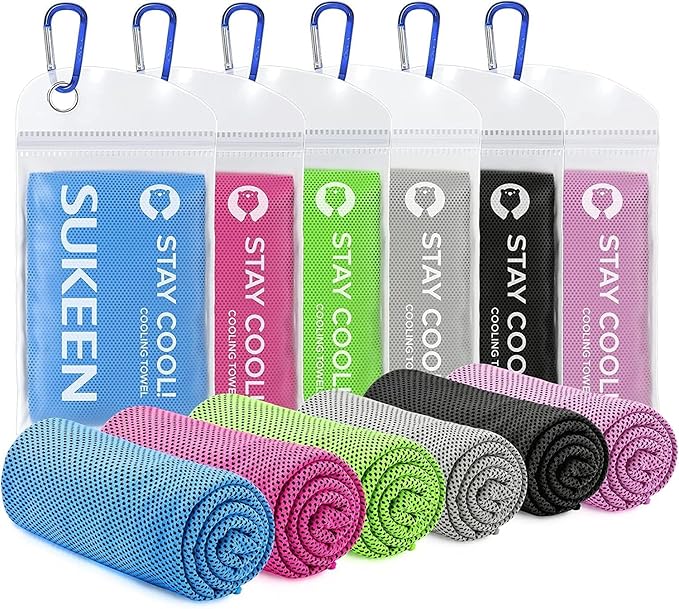 Sukeen Cooling Towels 6 Pack (40"x12") for Neck and Face, Cooling Neck Wraps, Ice Towel for Hot Weather, Soft Breathable Chilly Gym Towels for Work Out, Yoga, Running, Camping & More Activities