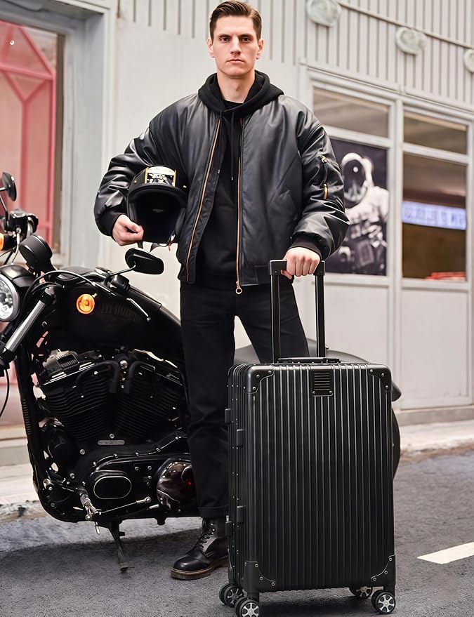 Carry On Luggage 22x14x9 Airline Approved, 20 Inch Zipperless Hard Shell Suitcase with Aluminum Frame, TSA Lock & Spinner Wheels, Lightweight Carry-On Luggage for Travel, Black