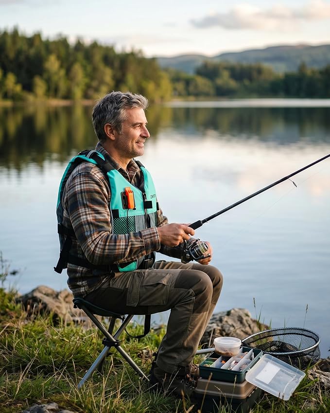 Owntop Swim Jacket Adult Youth | Hydration Pack | Dual Mesh Pockets | Attached Whistle | Ultra-Thin for Freer Movement | Kayak, Boating, Fishing, All Watersports