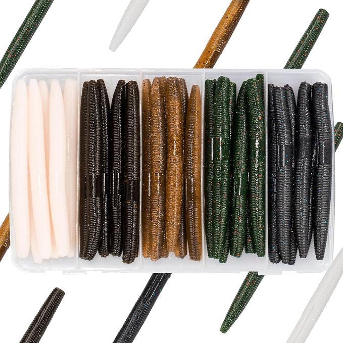 4"/5" Senko Worms Kit, Salt Impregnated Soft Plastic Lures | 30/50/78/100 Wacky Worms for Bass Fishing, Freshwater & Saltwater Applications,Artificial fishing bait