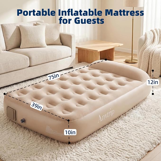 10'' Twin Camping Air Mattress Built in Pump with 2" Raised Pillow – Twin Blow Up Mattress Portable Inflatable Air Bed for Home Guest Camping Travel Outdoor