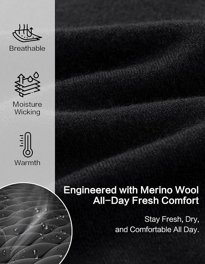 Merino Wool Crewneck T Shirts for Men for Athletic Running Workout, Lightweight Mens Moisture Wicking Shirts