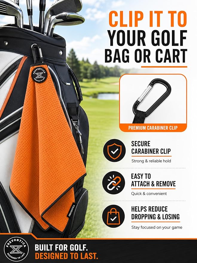 Magnetic Golf Towel with Cleaning Pocket, 24"x16" Ultra-Absorbent Waffle Microfiber Golf Towel with Magnet & Clip for Golf Bag, Carts and Clubs, Golf Accessories Gift for Men Women Golfers