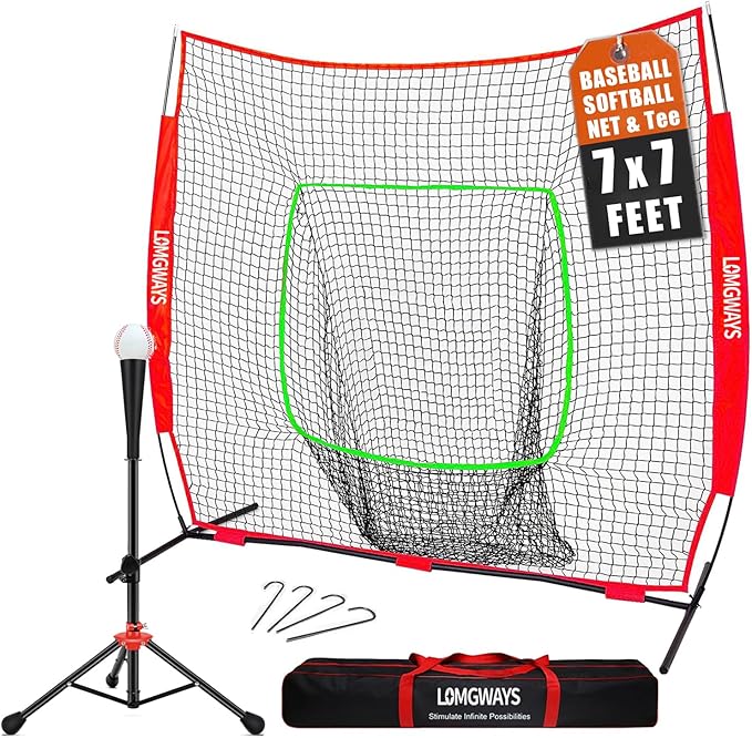 7x7ft/8x8ft Baseball Softball Net with Steel Frame for Batting, Hitting, Pitching, Portable Baseball Batting Net with Carry Bag, Great for All Levels