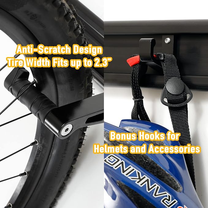 CyclingDeal Bike Wall Mount Rack - Adjustable Indoor Outdoor Storage Vertical Cycling Hook Hanger Organiser - Safe & Secure for Storing MTB Road Bicycles in Garage or Home - Classic 3 Bikes