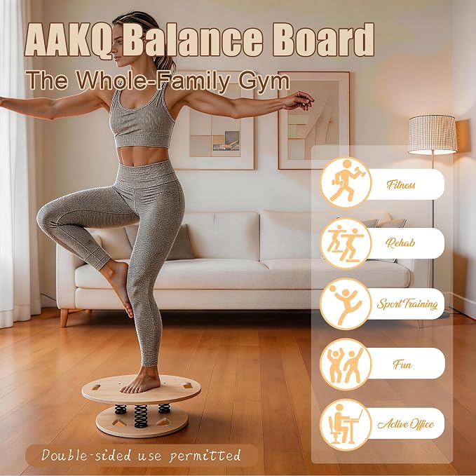 Wooden Balance Board – 400 lbs Capacity 360° Dynamic Spring Rebound Wobble Board Exercise Equipment Balance Trainer for Adults Kids Core Strengthening Standing Desk Physical Therapy Surf Training Home Workout