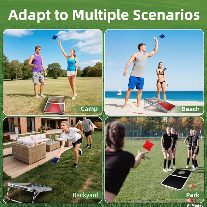 Foldable Lightweight Cornhole Board Set | Aluminum Alloy Edging,2x1.3ft,8 Bean Bags,Portable Corn Hole Games for Adults,for Outdoor Patio Travel Tailgate