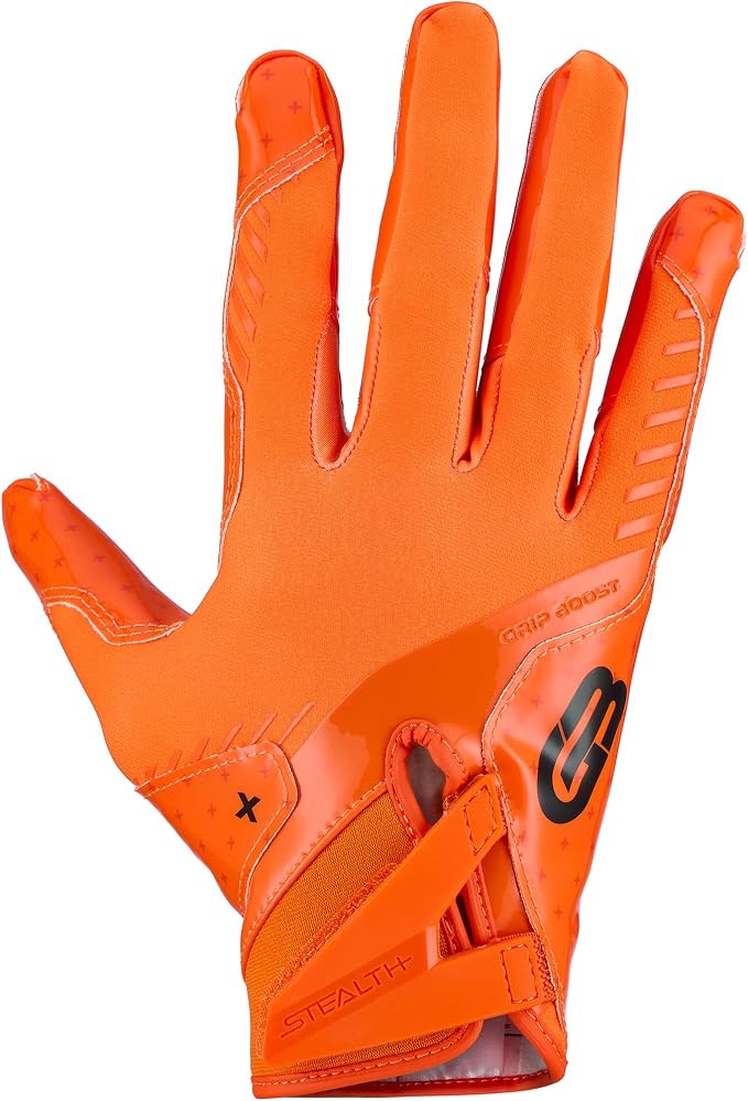 Grip Boost Football Gloves - Solid Stealth 6.0 Boost Plus Sticky Technology - Adult and Youth Football Gloves for Wide Receiver - Men's and Boys Sizes