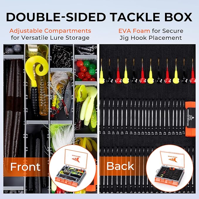 KastKing HyperSeal 3500 Double-Sided Waterproof Fishing Tackle Box – Adjustable Dividers, EVA Foam Jig Storage, Lure & Terminal Tackle Organizer,1 Pack
