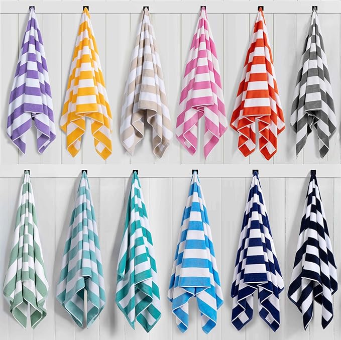 LULUHOME Large Oversized Beach Towel - Big Cotton 36 x 70 Inch Striped Pool Towel, Large Cabana Soft Swimming Towel for Adult Men Women,Purple
