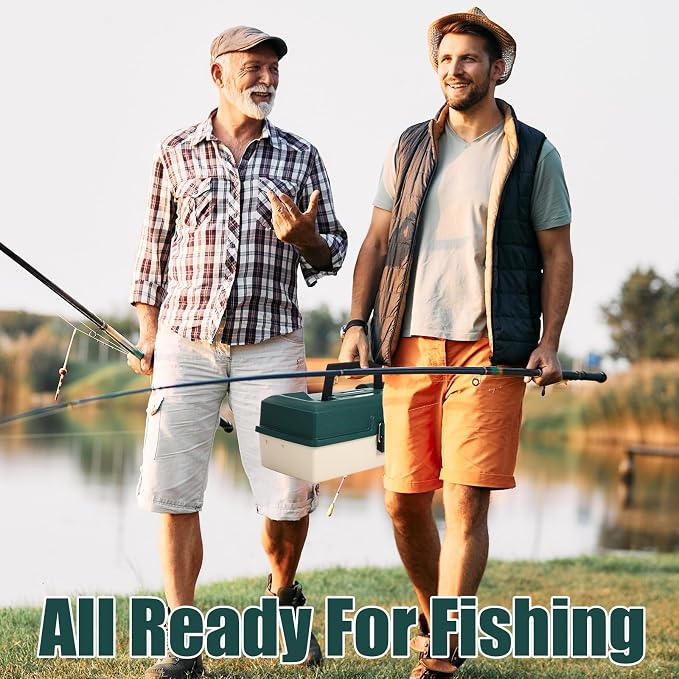 517 Pcs Large 3 Layers Tackle Box with Tackle Fishing Lures Kit Included Pliers, Fish Lip Gripper, Crankbait, Hooks, Other Accessories Fishing Kit for Men Gifts Summer Vacation(Dark Green Milky White)