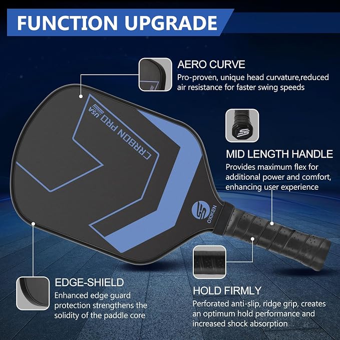 OXIKEN 16 mm Pickleball Paddles 2026 USAPA Approved T700 Carbon Fiber Pickle Paddle (CFS), High Grit & Spin, Honeycomb Core, 5.5” Elongated Handle, Anti Slip Sweat Absorbing Grip with Cover Case