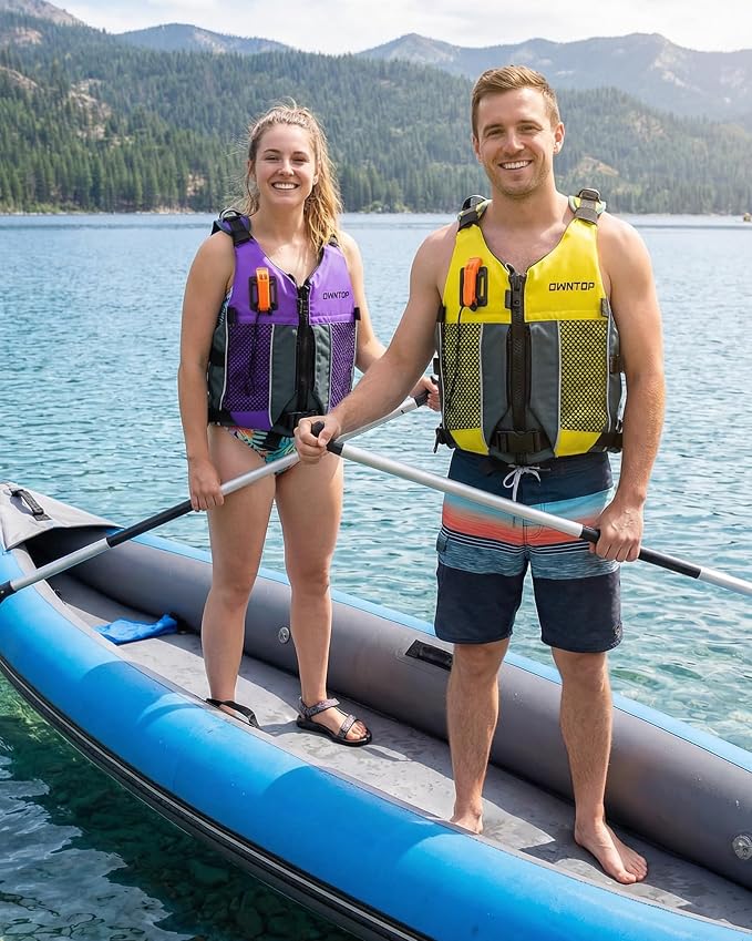 Owntop Swim Jacket Adult Youth | Hydration Pack | Dual Mesh Pockets | Attached Whistle | Ultra-Thin for Freer Movement | Kayak, Boating, Fishing, All Watersports