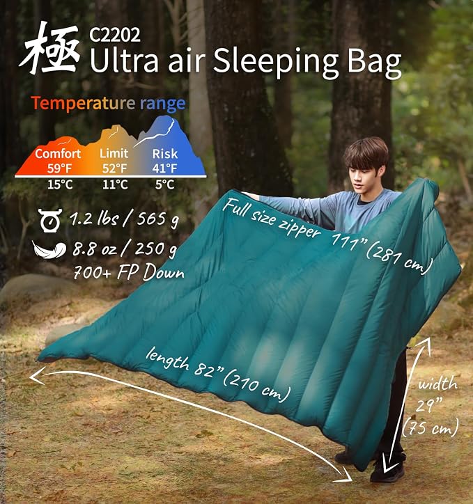 Litume Ultra Compact Down Sleeping Bag - 3 Season, Lightweight, 700 Fill Power, Packable for Adults, Double, Backpacking, Camping, Hiking, Family - With Stuff Sack