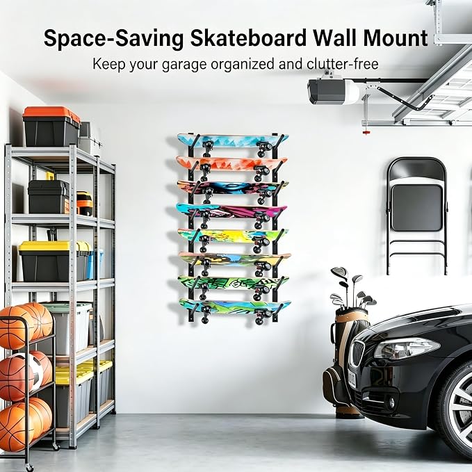 Bijun Skateboard Wall Mount | Horizontal Snowboard Wall Mount, Skateboard Storage Hanger for Garage, Bedroom, Home Display & Organization