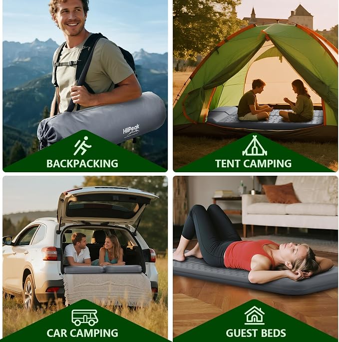 HiiPeak Memory Sleeping Pad, Compact 3" Thick Foam Sleeping Mats with Pillow, 9.5 R-Value Insulated Camping Mattress Pad, Easy Inflate & Deflate, Inflatable Sleep Mat for Backpacking Hiking Car Tent