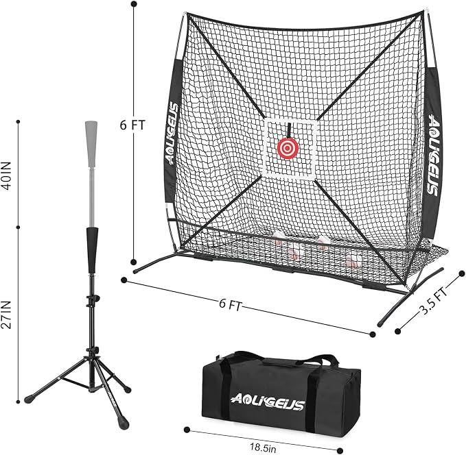 6'X6' Baseball Softball Practice Net,Pitching Net,Batting Net,with Bonus Strike Zone,Target and Bow Frame,for Hitting,Pitching,Catching