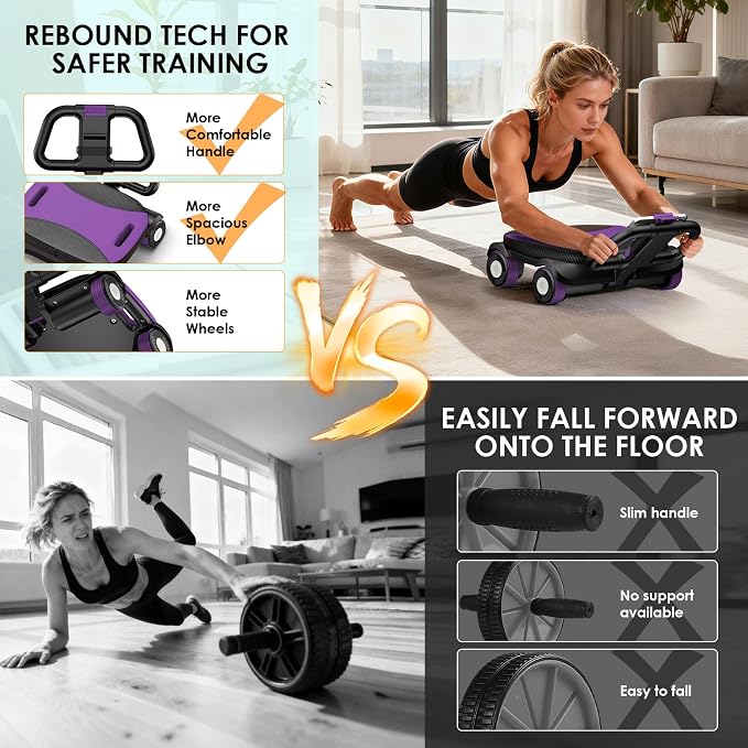 FIAMERMOR 2025 AB Roller Wheel - 4 wheel elbow support abdominal wheel automatic rebound abdominal fat burning weight loss core training equipment home/gym
