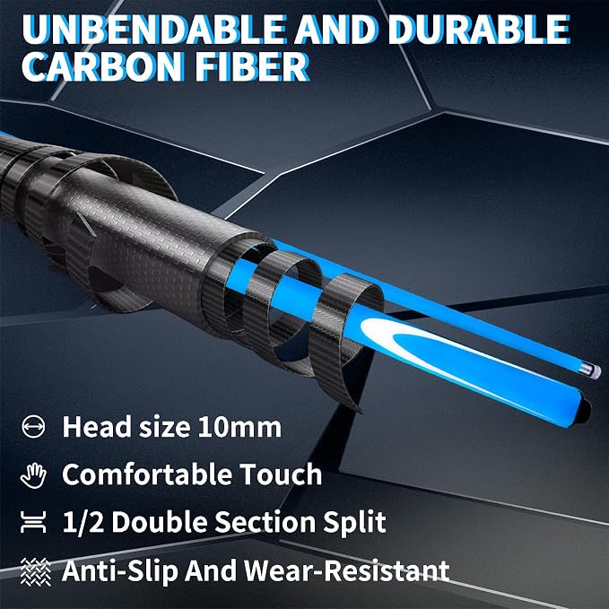 Carbon Fiber Pool Cue Stick 9.5mm Low Deflection Billiard Cue Stick Professional Snooker Cue for Home Bars Pool Halls, Blue1