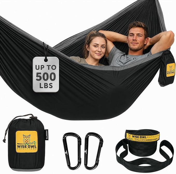 Wise Owl Outfitters Camping Hammock – up to 500lbs Portable Hammock with Tree Straps - Travel, Backpacking, Hiking, Outdoors Camping Gear - Single or Double