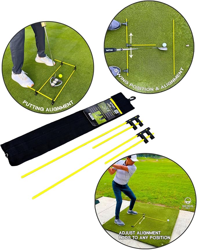 Golf Alignment Guide Sticks – Adjustable Swing & Putting Trainer Aid | Fix Slice, Improve Posture, Ball Position & Over-the-Top Swing | Indoor & Outdoor Practice