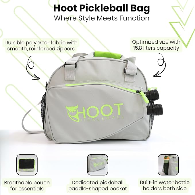 HootPickleball - Pickleball Backpack - Sports Equipment Organizer for Men & Women - Paddle Tennis Bag with Adjustable Strap - Dual Compartment - Light Grey - 15.8L