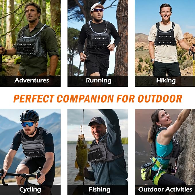 BECOJADDE Running Vest for Men with 2L Water Bladder Tactical Hydration Backpack Adjustable Lightweight Chest Pack for Marathon Hunting Cycling