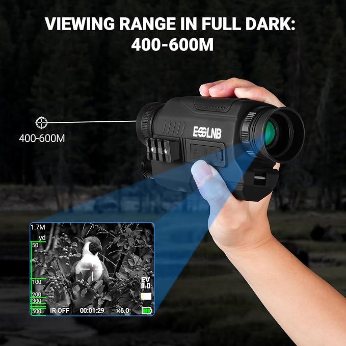 ESSLNB Night Vision Monocular, 6x32 Night Vision Infrared Monocular, Portable Digital Night Vision Scopes for Day & Night Camping, Surveillance, 1080P Full HD Photo & Video