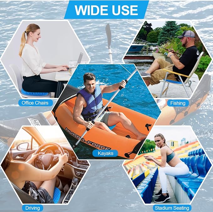 Anti-Slip Kayak Seat Cushion, Waterproof Thicken Gel Kayak Seat Pad with Non-Slip Cover, Canoe Seat Cushion Kayak Accessories Kayak Canoe Boat Equipment