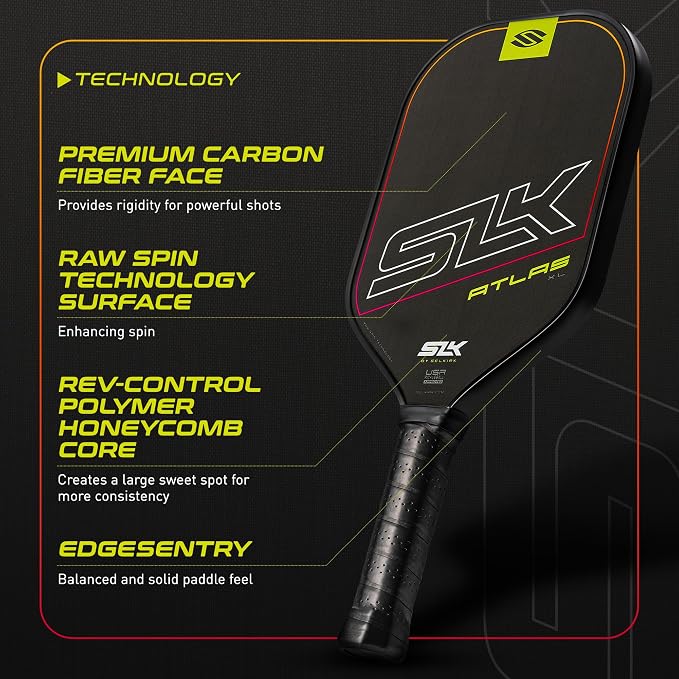 Selkirk Sport Atlas Raw Carbon Fiber Pickleball Paddles | Midweight Pickleball Paddle with Polymer Honeycomb Core | USAPA Approved Carbon Fiber Face for Spin and Control